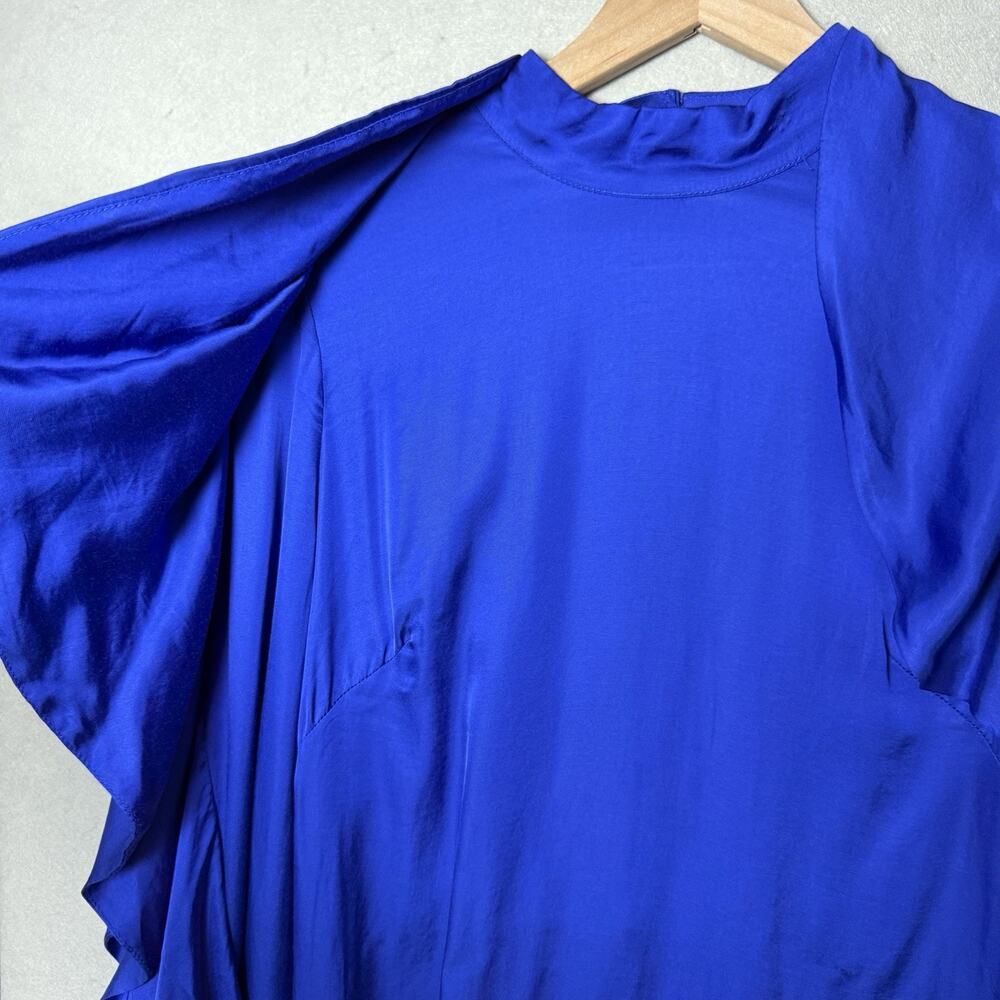 Farm Rio Mini Dress Bright Blue Open Back Ruffled Long Sleeve Women’s M - Picture 5 of 16
